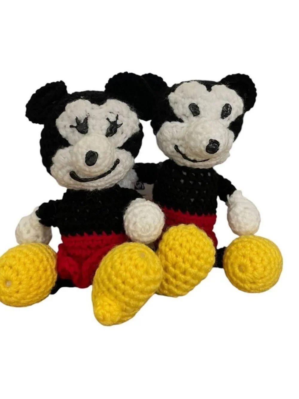 Crochet Knitted Handmade Mickey Mouse & Minnie Mouse Couple Set New